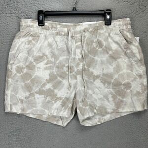 Old Navy Womens Pull On‎ Shorts Large Tan White Tie-Dye Casual Linen Blend NEW